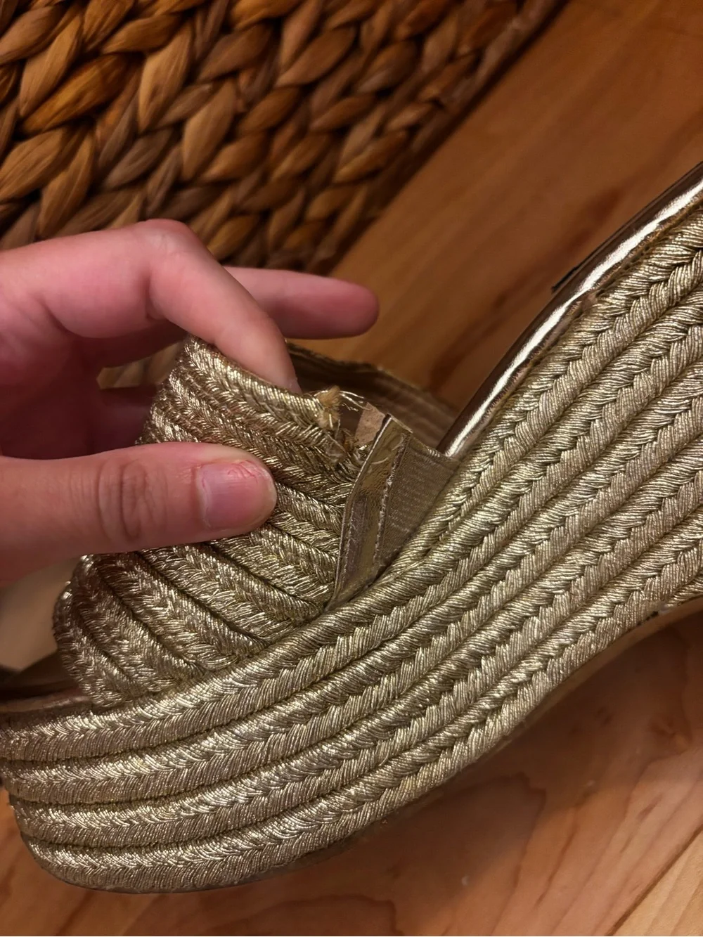 Steve Madden Metallic Gold Braided Platform Slide Wedges